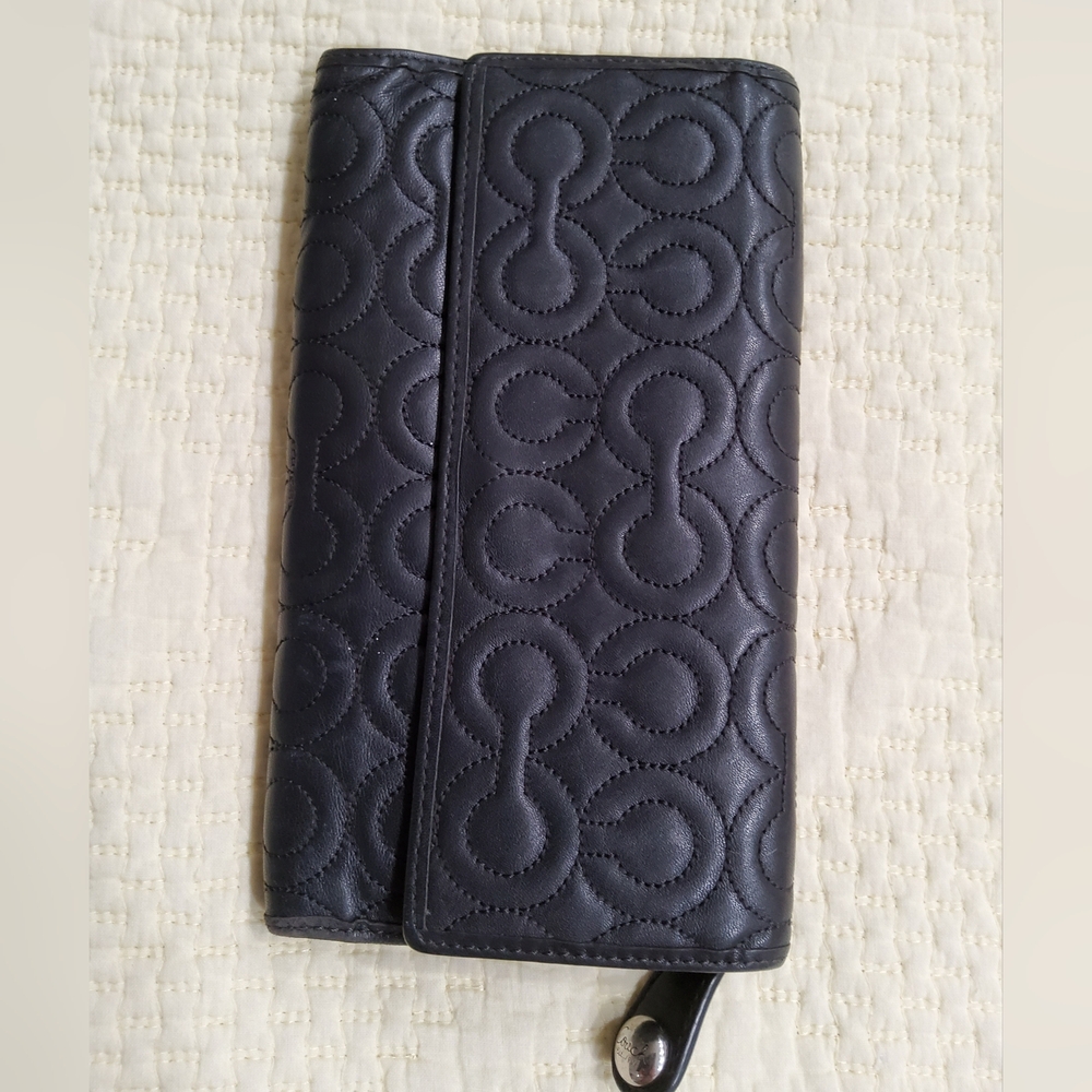 Coach Black Leather Logo Long Wallet - Picture 1 of 10